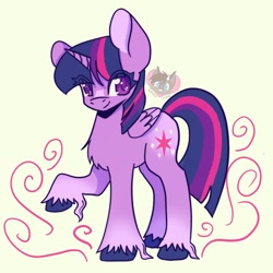 Size: 2048x2048 | Tagged: safe, artist:ghost_towne_, derpibooru import, twilight sparkle, twilight sparkle (alicorn), alicorn, pony, chest fluff, eye clipping through hair, female, looking at you, smiling, solo, unshorn fetlocks