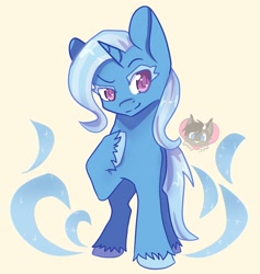 Size: 1939x2048 | Tagged: safe, artist:ghost_towne_, derpibooru import, trixie, pony, unicorn, female, looking at you, smiling, solo, unshorn fetlocks