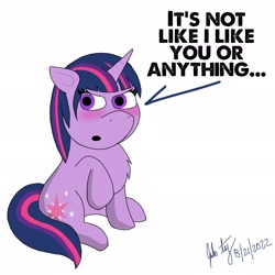 Size: 2048x2048 | Tagged: safe, artist:gatorgoatjohnny, derpibooru import, twilight sparkle, unicorn twilight, pony, unicorn, blushing, female, simple background, solo, tsundere, tsunlight sparkle, white background