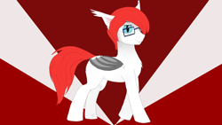 Size: 1920x1080 | Tagged: safe, artist:puginpocket, derpibooru import, oc, oc only, bat pony, pony, bat pony oc, blue eyes, folded wings, glasses, male, red mane, simple background, solo, stallion, white coat, wings