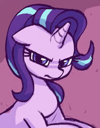 Size: 234x298 | Tagged: safe, artist:plunger, ponerpics import, starlight glimmer, pony, unicorn, angry, drawthread, ears, female, floppy ears, looking at you, mare, simple background, solo