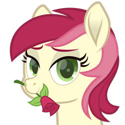 Size: 1000x1000 | Tagged: safe, alternate version, artist:lincolnbrewsterfan, derpibooru exclusive, derpibooru import, roseluck, earth pony, .svg available, a rose for you, bedroom eyes, bust, colored eyebrows, colored pupils, cute, derpibooru, derpibooru badge, derpibooru community collaboration, female, flower, green eyes, head only, inkscape, lidded eyes, mare, meta, movie accurate, rose, simple background, solo, svg, transparent background, vector