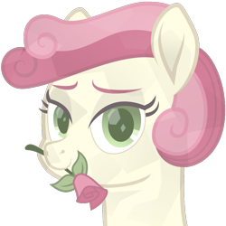 Size: 1000x1000 | Tagged: safe, alternate version, artist:lincolnbrewsterfan, derpibooru exclusive, derpibooru import, roseluck, crystal pony, earth pony, .svg available, a rose for you, alternate hairstyle, bedroom eyes, bust, colored eyebrows, colored pupils, crystalline, crystallized, curly hair, curly mane, derpibooru, derpibooru badge, derpibooru community collaboration, female, flower, green eyes, inkscape, lidded eyes, looking at you, mare, meta, movie accurate, rose, simple background, smiling, smiling at you, solo, svg, transparent background, vector