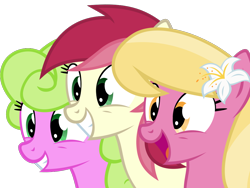 Size: 1000x750 | Tagged: safe, alternate version, artist:the smiling pony, derpibooru exclusive, derpibooru import, daisy, flower wishes, lily, lily valley, roseluck, earth pony, .svg available, bust, cute, cuteluck, derpibooru, derpibooru badge, derpibooru community collaboration, female, flower trio, green eyes, inkscape, lilybetes, mare, meta, simple background, svg, transparent background, trio, trio female, vector