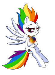 Size: 3305x4500 | Tagged: safe, artist:domesticmaid, derpibooru import, rainbow dash, pegasus, pony, commission, commissioner:lux-klonoa, element of loyalty, fanon, female, mare, simple background, solo, spread wings, super rainbow dash, transparent background, wings