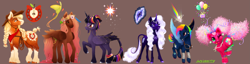 Size: 4005x1022 | Tagged: safe, artist:dragonae, derpibooru import, applejack, fluttershy, pinkie pie, rainbow dash, rarity, twilight sparkle, twilight sparkle (alicorn), alicorn, classical unicorn, earth pony, pegasus, pony, unicorn, g4, cloven hooves, colored wings, curved horn, cutie mark, horn, leonine tail, line-up, mane six, multicolored wings, rainbow wings, redesign, tail, unshorn fetlocks, wings