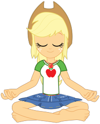 Size: 2992x3712 | Tagged: safe, artist:chrismc373, derpibooru import, applejack, equestria girls, barefoot, feet, meditating, simple background, solo, transparent background