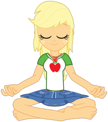 Size: 2992x3368 | Tagged: safe, artist:chrismc373, derpibooru import, applejack, equestria girls, barefoot, feet, meditating, simple background, solo, transparent background