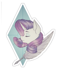 Size: 1400x1800 | Tagged: artist needed, safe, derpibooru import, rarity, pony, unicorn, bust, eyes closed, portrait, profile, quill, simple background, solo, transparent background