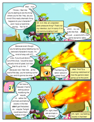 Size: 612x792 | Tagged: safe, artist:newbiespud, derpibooru import, edit, edited screencap, screencap, applejack, fluttershy, earth pony, pegasus, pony, comic:friendship is dragons, blast, building, comic, dialogue, female, magic, magic beam, magic blast, mare, outdoors, screencap comic