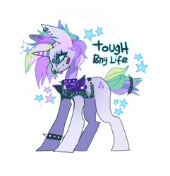 Size: 858x890 | Tagged: safe, artist:batthsalts, derpibooru import, rarity, pony, unicorn, it isn't the mane thing about you, season 7, alternate hairstyle, bandaid, beanbrows, bracelet, collar, cutie mark, ear piercing, earring, eyebrows, female, horn, jewelry, nose piercing, nose ring, piercing, punk, raripunk, simple background, solo, sparkles, spikes, text, white background