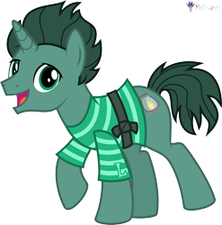 Size: 4000x4050 | Tagged: safe, artist:melisareb, derpibooru import, part of a set, pony, unicorn, .svg available, absurd resolution, alphabet lore, clothes, crossover, l (letter), looking at you, male, open mouth, ponified, raised hoof, raised leg, shirt, simple background, solo, species swap, stallion, striped shirt, transparent background, vector