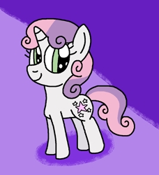 Size: 924x1011 | Tagged: safe, artist:gillianthecreator36, derpibooru import, sweetie belle, pony, unicorn, g4, cute, diasweetes, female, filly, foal, ms paint, paint.net, purple background, shadow, simple background, smiling, solo