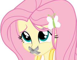 Size: 1011x791 | Tagged: safe, artist:gaggeddude32, derpibooru import, fluttershy, human, equestria girls, gag, tape, tape gag