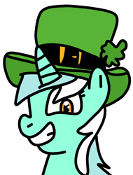 Size: 760x1000 | Tagged: safe, artist:jadeharmony, derpibooru import, lyra heartstrings, pony, unicorn, clover, cute, female, four leaf clover, grin, hat, holiday, irish, lyrabetes, mare, saint patrick's day, simple background, smiling, solo, top hat, transparent background