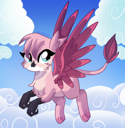 Size: 2398x2460 | Tagged: safe, artist:spookyle, derpibooru import, oc, oc:ginny, griffon, female, flying, solo