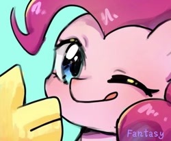 Size: 772x636 | Tagged: safe, artist:song_fantasy, derpibooru import, pinkie pie, earth pony, pony, ;p, cute, diapinkes, female, mare, one eye closed, simple background, thumbs up, tongue, tongue out