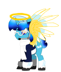 Size: 1280x1500 | Tagged: safe, artist:radiant windstar, derpibooru import, oc, oc only, oc:radiant windstar, alicorn, angel, hybrid, 2023 community collab, alicorn oc, clothes, derpibooru community collaboration, glasses, halo, horn, scarf, simple background, solo, transparent background, wings