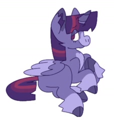 Size: 1654x1819 | Tagged: safe, artist:partyponypower, derpibooru import, twilight sparkle, twilight sparkle (alicorn), alicorn, pony, butt, cloven hooves, lying down, plot, simple background, smiling, solo, white background