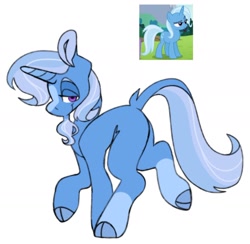 Size: 1654x1613 | Tagged: safe, artist:partyponypower, derpibooru import, screencap, trixie, pony, unicorn, cloven hooves, facial hair, goatee, leonine tail, looking at you, looking back, looking back at you, simple background, solo, tail, white background