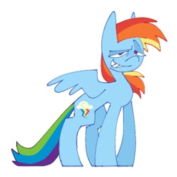 Size: 1200x1200 | Tagged: safe, artist:partyponypower, derpibooru import, rainbow dash, pegasus, pony, simple background, smiling, smirk, solo, spread wings, standing, white background, wings