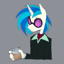 Size: 1000x1000 | Tagged: safe, artist:partyponypower, derpibooru import, dj pon-3, vinyl scratch, anthro, unicorn, clothes, frown, glasses, hand, simple background, solo