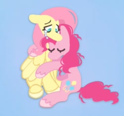 Size: 923x866 | Tagged: safe, artist:partyponypower, derpibooru import, fluttershy, pinkie pie, earth pony, pegasus, pony, crying, duo, eyes closed, hug, sitting