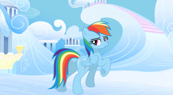 Size: 1207x662 | Tagged: safe, artist:mlpfan3991, derpibooru import, rainbow dash, pegasus, 20% cooler, butt, cloudsdale, female, flank, jpg, looking at you, looking back, looking back at you, plot, rainbutt dash, solo