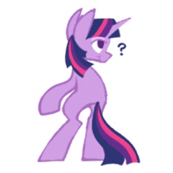 Size: 1000x1000 | Tagged: safe, artist:partyponypower, derpibooru import, twilight sparkle, unicorn twilight, pony, unicorn, bipedal, question mark, simple background, smiling, solo, white background