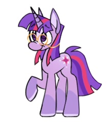 Size: 864x986 | Tagged: safe, artist:partyponypower, derpibooru import, twilight sparkle, unicorn twilight, pony, unicorn, glasses, simple background, smiling, solo, standing, white background