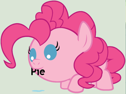 Size: 1162x865 | Tagged: safe, artist:beavernator, derpibooru import, edit, pinkie pie, earth pony, pony, baby, baby pie, baby pony, cropped, cute, diapinkes, female, filly, foal, mouth hold, solo, text, younger