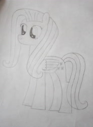 Size: 3120x4208 | Tagged: safe, derpibooru import, fluttershy, pegasus, pony, dilated pupils, monochrome, solo, traditional art