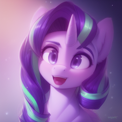 Size: 1024x1024 | Tagged: safe, derpibooru import, machine learning generated, starlight glimmer, pony, unicorn, female, happy, mare, open mouth, smiling, solo