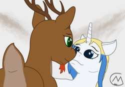 Size: 3200x2230 | Tagged: safe, artist:maître cervidé, derpibooru import, oc, oc:loopina, oc:renn, deer, unicorn, couple, cute, female, love, male