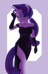 Size: 1240x1920 | Tagged: safe, artist:whitequartztheartist, derpibooru import, rarity, anthro, pony, unicorn, clothes, dress, gloves, jewelry, long gloves, necklace, simple background