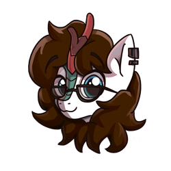 Size: 3000x3000 | Tagged: safe, artist:nyanakaru, oc, oc:westside, kirin, brown mane, face only, glasses, happy, head only, kirin oc, looking at you, pierced ears, simple background, transparent background, white coat