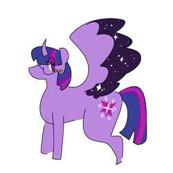 Size: 768x768 | Tagged: safe, artist:nachosforfree, derpibooru import, twilight sparkle, twilight sparkle (alicorn), alicorn, pony, glasses, side view, simple background, solo, standing, white background