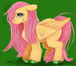 Size: 910x784 | Tagged: safe, artist:nachosforfree, derpibooru import, fluttershy, pegasus, pony, crying, green background, simple background, solo