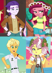 Size: 1506x2100 | Tagged: safe, derpibooru import, edit, edited screencap, screencap, dirk thistleweed, gloriosa daisy, vignette valencia, human, equestria girls, equestria girls series, legend of everfree, rollercoaster of friendship, spring breakdown, spoiler:eqg series (season 2), bedroom eyes, cellphone, crack shipping, cropped, dirkiosa, eyebrows, female, hand on hip, how to backstage, male, microphone, one eye closed, phone, ragamuffin (g4), raganette, raised eyebrow, shipping, shipping domino, straight, wink