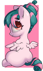 Size: 1336x2200 | Tagged: safe, artist:dumbwoofer, derpibooru import, tulip swirl, pegasus, pony, butt, cute, dock, ear fluff, ears, female, filly, foal, looking at you, looking back, looking back at you, simple background, sitting, smiling, solo, spread wings, tail, transparent background, wide hips, wings