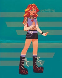 Size: 1280x1600 | Tagged: safe, artist:pxndlife, derpibooru import, sunset shimmer, human, equestria girls, boots, choker, clothes, fishnet stockings, midriff, platform boots, shoes, skirt, solo, tanktop