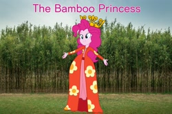 Size: 2048x1365 | Tagged: safe, artist:aaliyah_rosado, artist:mewtwo-ex, artist:user15432, derpibooru import, pinkie pie, human, equestria girls, bamboo, bamboo princess, clothes, crossover, crown, dress, fairy tale, jewelry, kimono (clothing), princess pinkie pie, regalia, smiling, tree