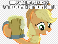 Size: 660x500 | Tagged: safe, artist:ahumeniy, artist:laberoon, derpibooru import, edit, applejack, earth pony, pony, the super speedy cider squeezy 6000, alpha channel, checkered background, cider, cider mug, cowboy hat, female, grin, hat, holiday, hoof hold, hooves, mare, mug, saint patrick's day, simple background, smiling, solo, tankard, transparent background