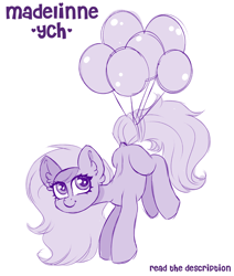 Size: 1700x2003 | Tagged: safe, artist:madelinne, derpibooru import, oc, oc only, balloon, commission, cute, simple background, sketch, solo, white background, your character here