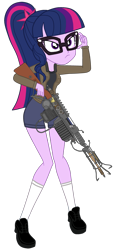 Size: 1868x4096 | Tagged: safe, artist:edy_january, artist:gmaplay, derpibooru import, edit, sci-twi, twilight sparkle, human, equestria girls, equestria girls series, angry, breasts, call of duty, call of duty zombies, girls und panzer, glasses, gun, link in description, marine, marines, military, saunders, simple background, soldier, solo, transparent background, trigger discipline, vector, vector edit, weapon, wunderwaffe-dg2
