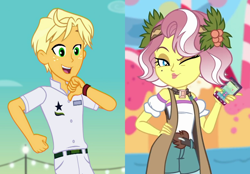 Size: 1506x1050 | Tagged: safe, derpibooru import, edit, edited screencap, screencap, vignette valencia, human, equestria girls, equestria girls series, rollercoaster of friendship, spring breakdown, spoiler:eqg series (season 2), cellphone, cropped, female, hand on hip, male, one eye closed, phone, ragamuffin (g4), raganette, shipping, shipping domino, straight, wink