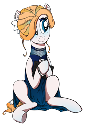 Size: 2464x3671 | Tagged: safe, artist:sluttershy, derpibooru import, oc, oc only, oc:noelle nights, earth pony, pony, clothes, drawing tablet, dress, earth pony oc, female, flower, flower in hair, freckles, heart, heart eyes, mare, simple background, solo, tablet, transparent background, wacom, wingding eyes, wristband