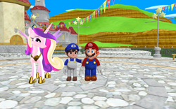 Size: 1920x1200 | Tagged: safe, artist:puzzlshield2, derpibooru import, princess cadance, pony, 3d, aftermath, crossover, happy, mario, mmd, smg4, super mario bros., super mario galaxy