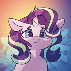 Size: 2008x2008 | Tagged: safe, artist:dodsie, derpibooru import, starlight glimmer, pony, unicorn, bust, eyebrows, female, high res, looking at you, mare, smiling, smiling at you, solo