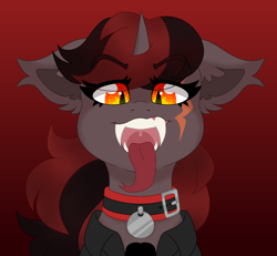 Size: 5944x5500 | Tagged: safe, artist:crazysketch101, derpibooru import, oc, oc:lil darkie, bat pony, pony, bust, collar, fangs, forked tongue, mawshot, open mouth, teeth, tongue, tongue out, uvula